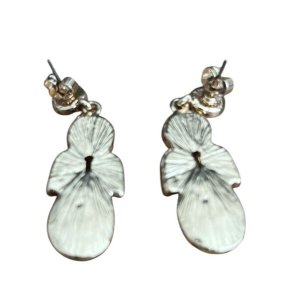 Angel Drop Earrings Gold Tone Pink Blue Pearlesque Stones Pierced 1 -3/4" - Picture 2 of 2